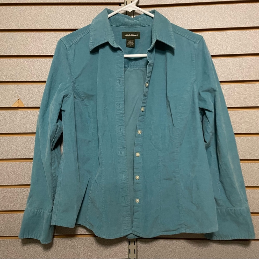 Eddie Bauer PL Petite Large Light Blue Corduroy Long Sleeve Button Up Shirt
